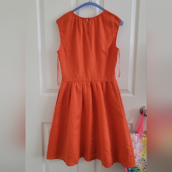 J. Crew Linen Cap Sleeve Dress in Orange/Red, Size 0 - Picture 7 of 16